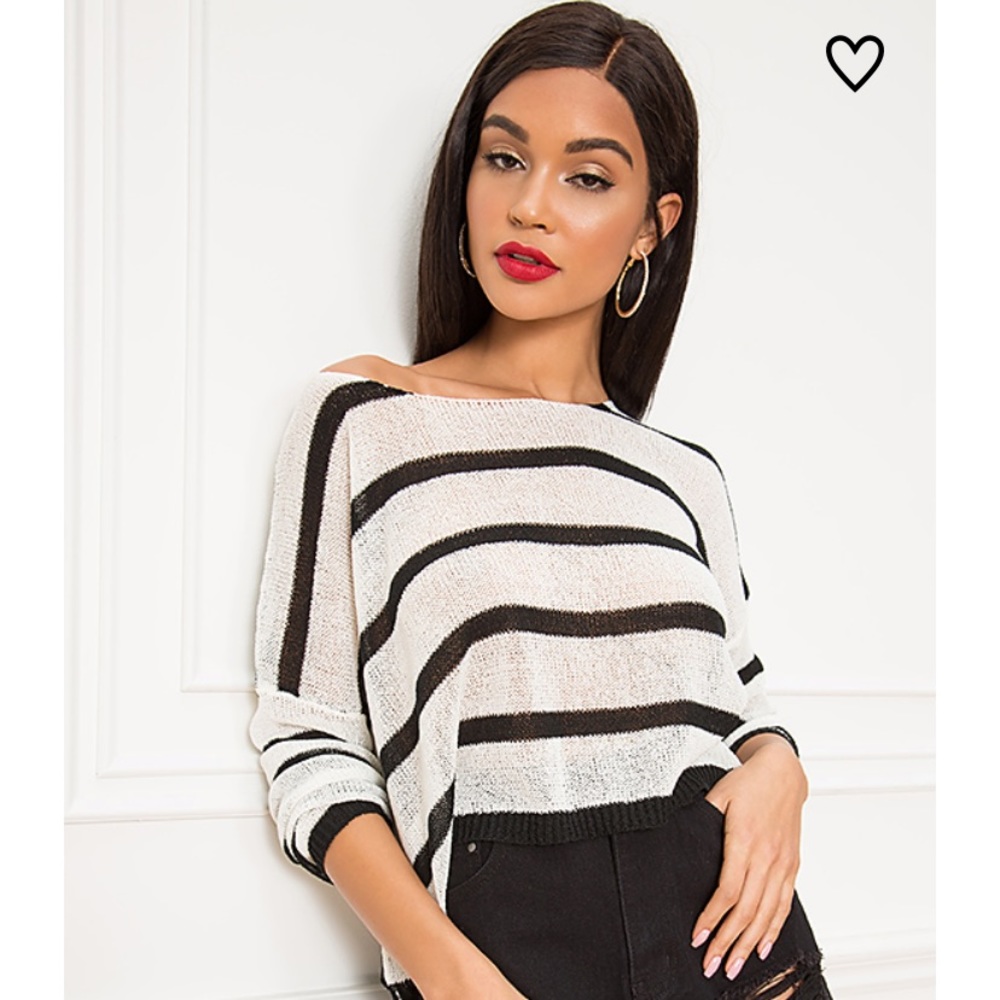 Striped knit crop lightweight sweater